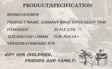 Charger l'image dans la galerie, HOOBEN Germany Full Metal Maus Super Heavy Tank Panzerkampfwagen VIII Panzer RTR 6605