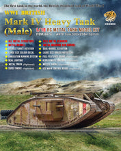 Charger l'image dans la galerie, Hooben 6676 1/16 RC Metal Tank KIT WW1 British Mark IV Heavy Tank(Male)