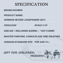 Laden Sie das Bild in den Galerie-Viewer, HOOBEN 1/10 RTR German Hetzer Jagdpanzer Master Painting Light Army Battle Tank 6755