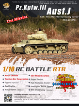 Load image into Gallery viewer, HOOBEN German 1/10 Panzer III J Medium Tank Pz.Kpfw. III Ausf. J-1 RTR World War II Panzerkampfwagen III  Armoured Fighting Vehicles 6735