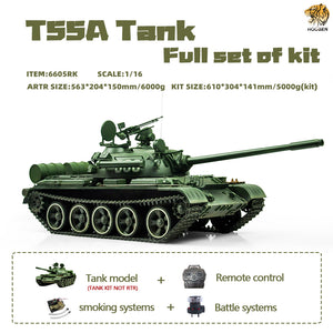 Hooben Full Set 1/16 RC Motorized Tank Kit T55A Russian Medium TANK With Metal Gearbox , Metal Barrel,Metal Sprocket / Idler 6602