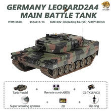 Load image into Gallery viewer, HOOEN 1/16 German Leopard2A4 L2A4 Main Battle Tank RTR 6608
