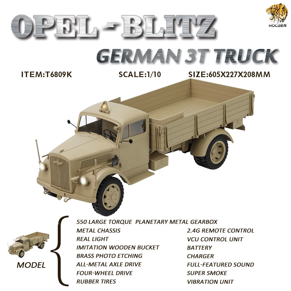 HOOBEN 1/10 OPEL BLITZ WWII GERMAN 3T MEDIUM-DUTY TRUCK RC MODEL RTR N –  Hooben Hobby