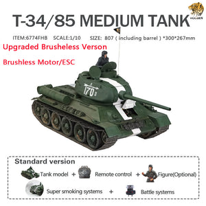 HOOBEN 1/10 T-34/85 Soviet Medium Tank T34 RTR Pure Green 6774
