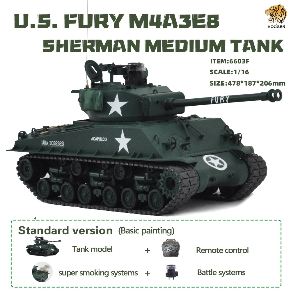 HOOBEN 1/16 US FURY M4A3E8 Sherman Medium Tank 6603
