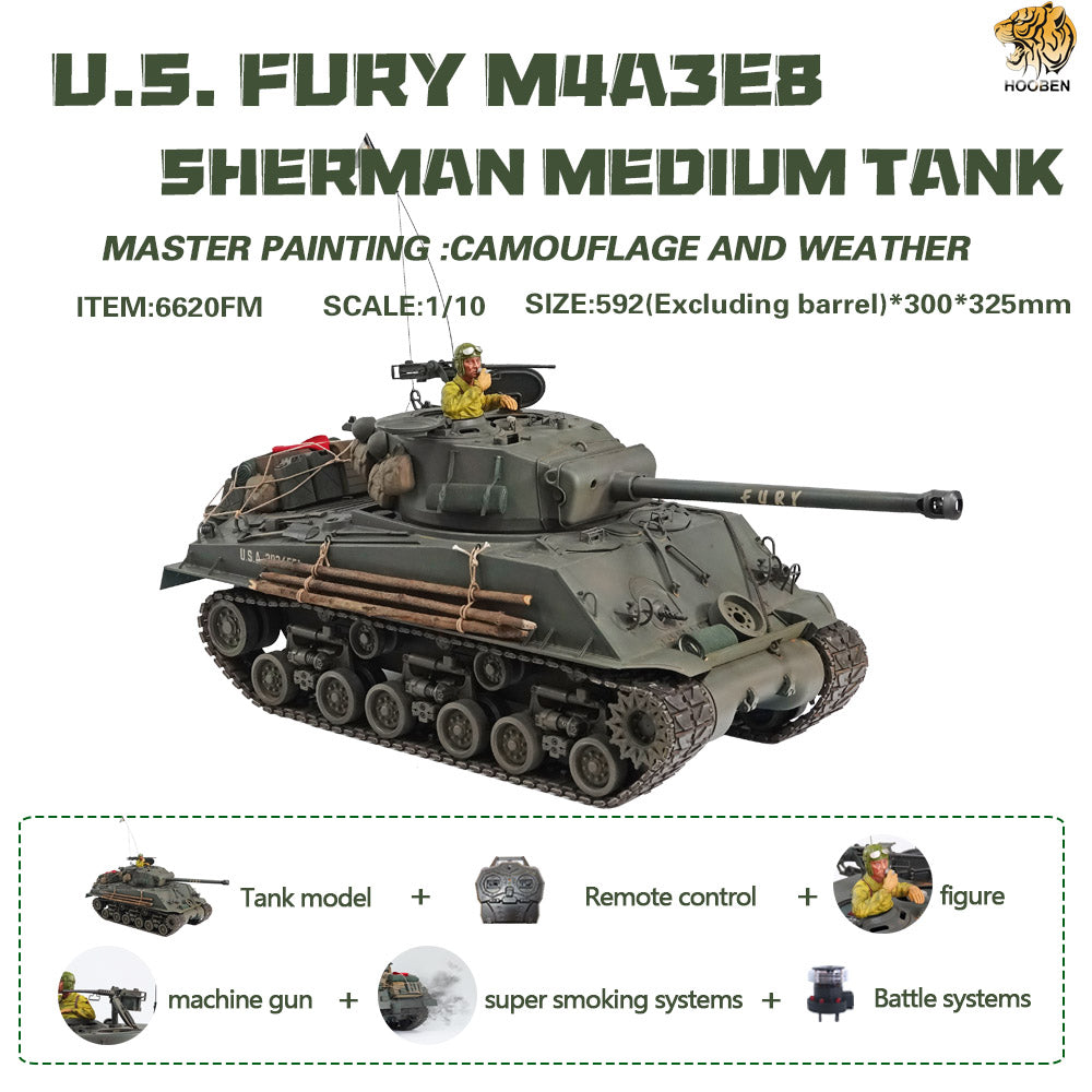 HOOBEN 1/10 M4A3E8 Fury Sherman Master Camouflage RTR 6620